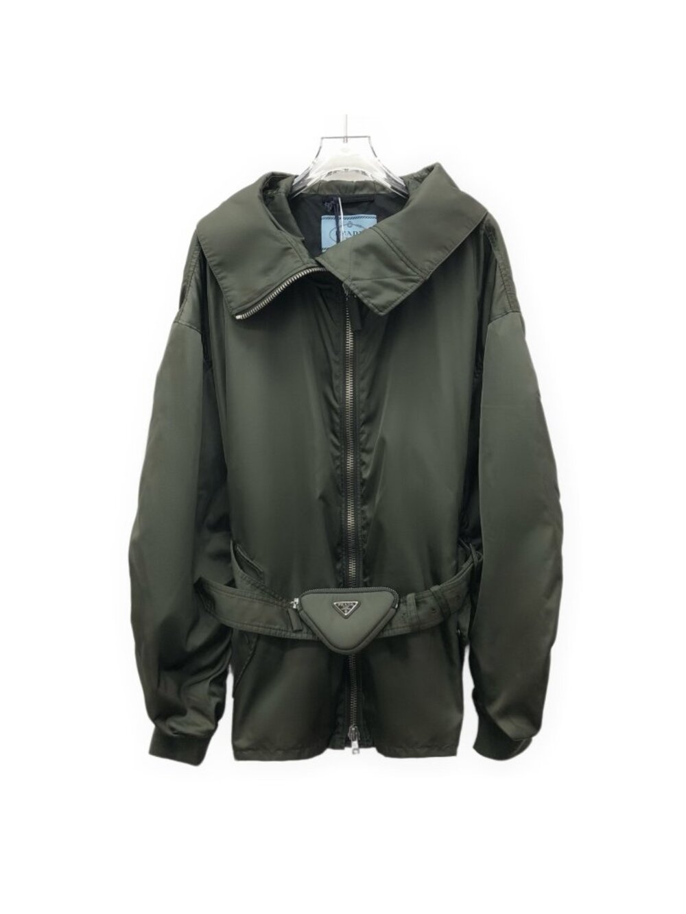 Prada Dark Green Triangle Logo Hooded Zip Jacket (2022 Collection)